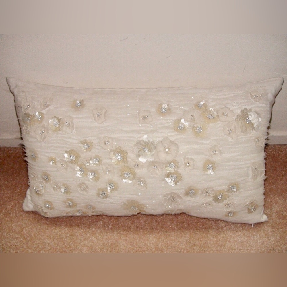 Reve Ivory Embellished Beaded Toss Decorative Pillow Size 13" x 24"